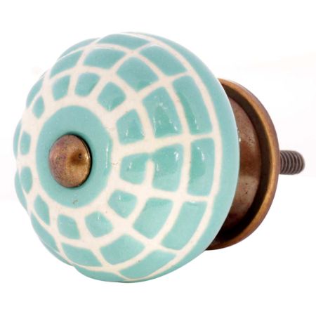 Sea Green Spider Net Etched  Ceramic Drawer Knobs